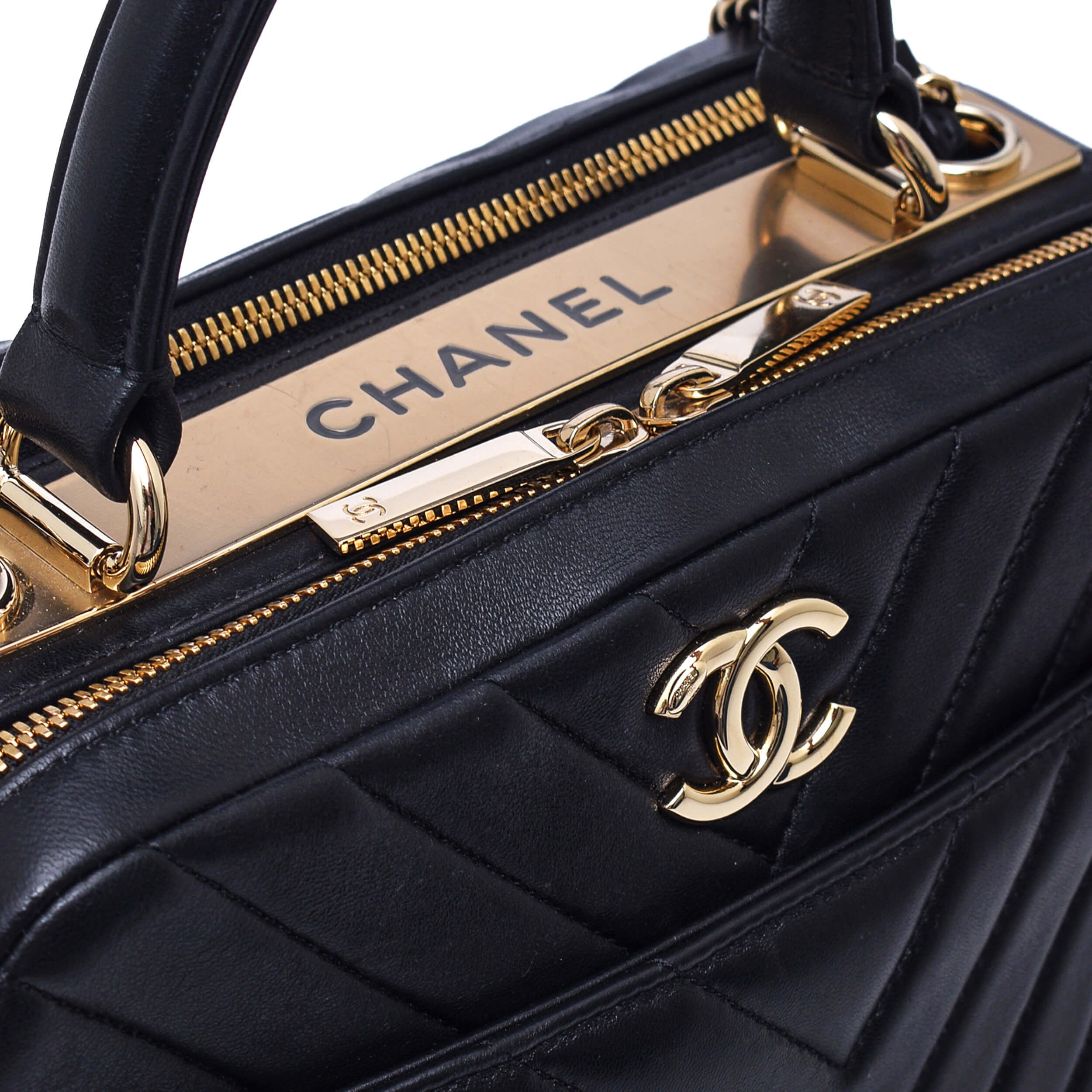 Chanel - Black Chevron Lambskin Trendy Medium CC Bowling Bag